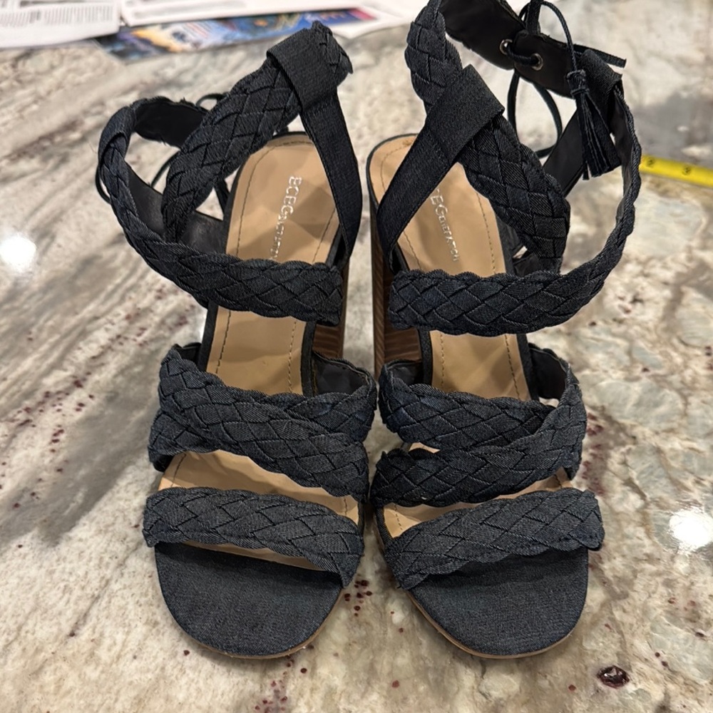 BCBGeneration Black Strappy Sandals with Chunky Heel